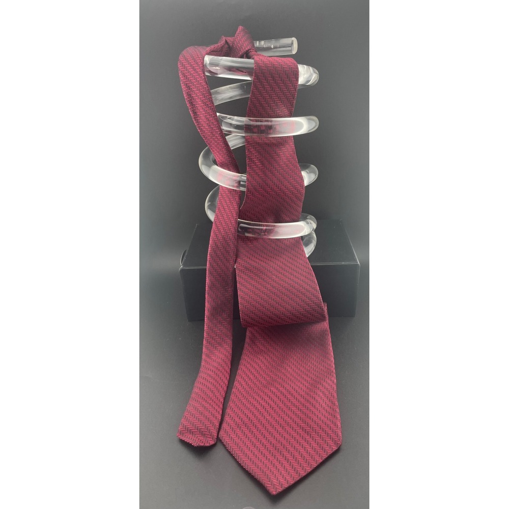 Vintage‎ Pierre Balmain Couture Silk Neck Tie Wine Red Black Herringbone Chevron